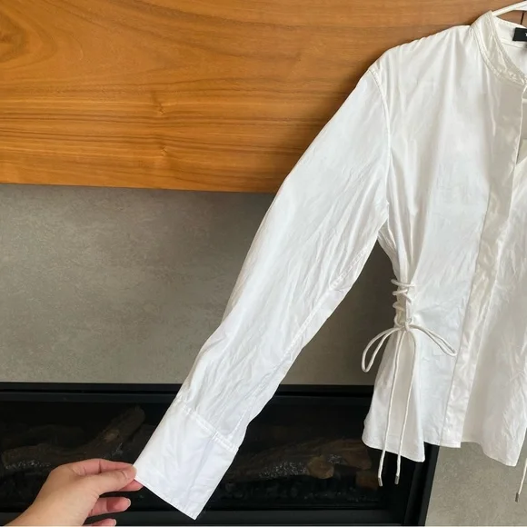NWT THEORY WHITE LACED BUTTON DOWN, SIZE P - Picture 9 of 16